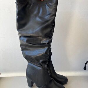 Women's Black Slouch Over-The-Knee Block Heel Boots